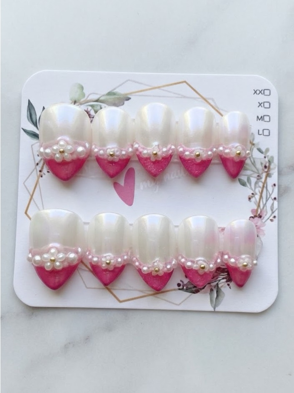 Kids Pearl Heart Pink Press-On Nail Set